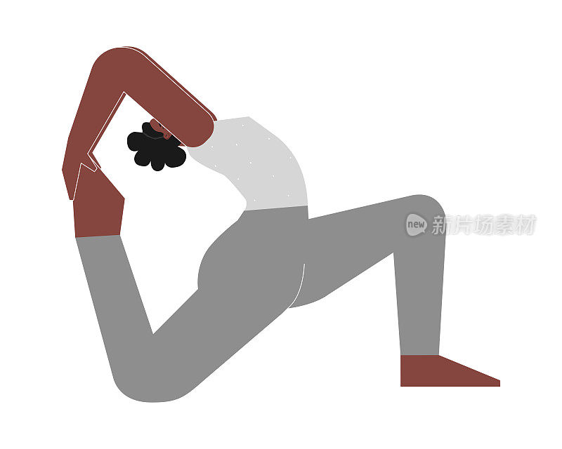 矢量平面概念与美国黑人女性性格。运动的女人学习姿势-瑜伽课上Eka Pada Rajakapotasana 2。健身运动-单腿国王鸽子式2